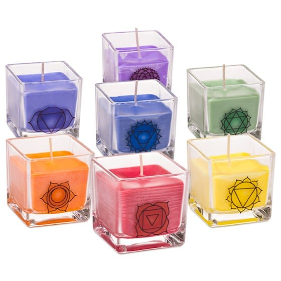 Lot de 7 Bougies Chakras Parfumées Écologiques en Cire de Colza