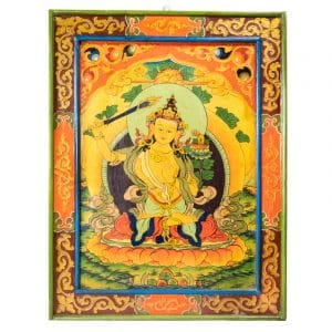 Panneau en Bois Bouddha Manjushri Thangka (66 x 52 cm)