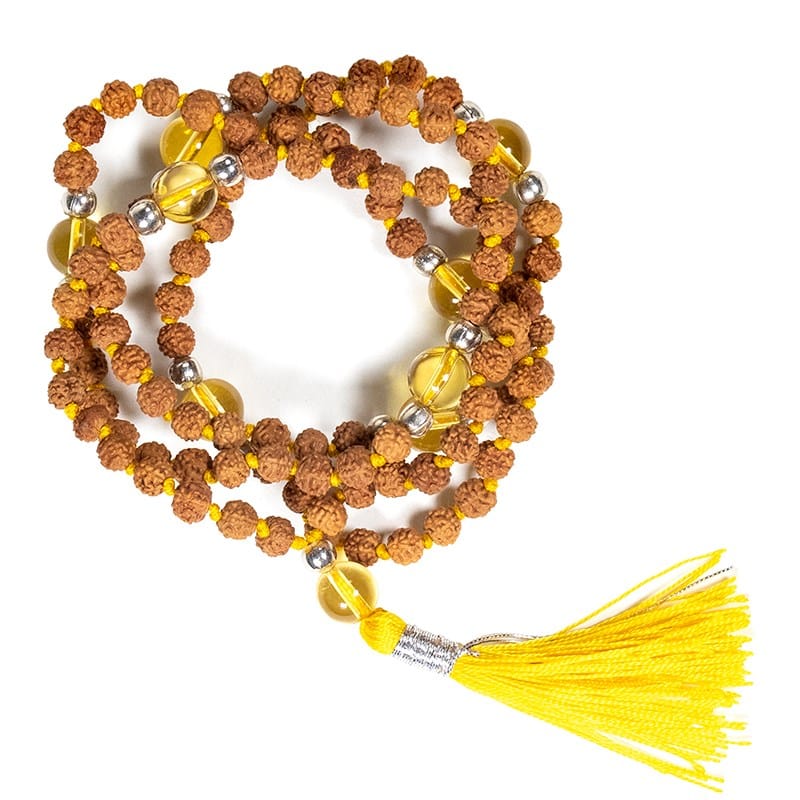 Mala de Rudraksha et Citrine (Améthyste Brûlée)