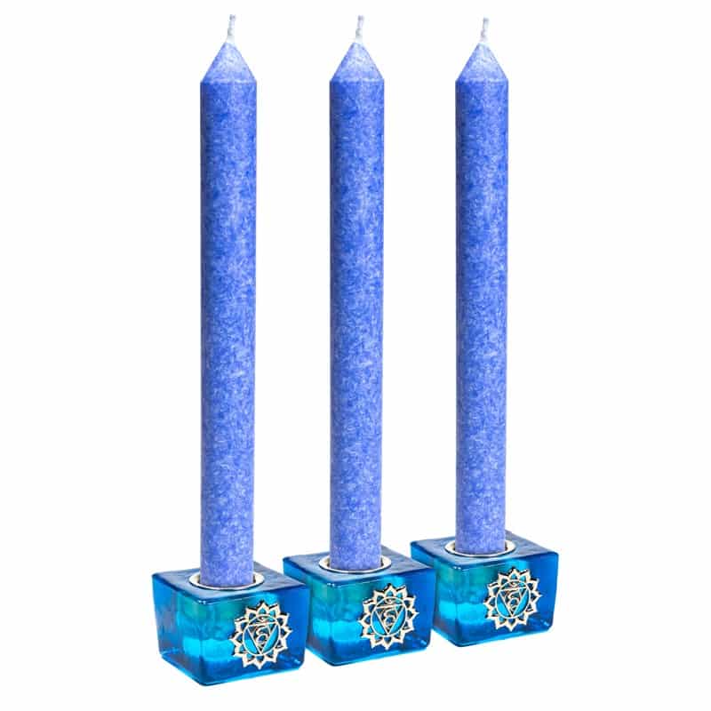 Lot de 3 Bougeoirs Cubiques - Chakra de la Gorge + Bougies