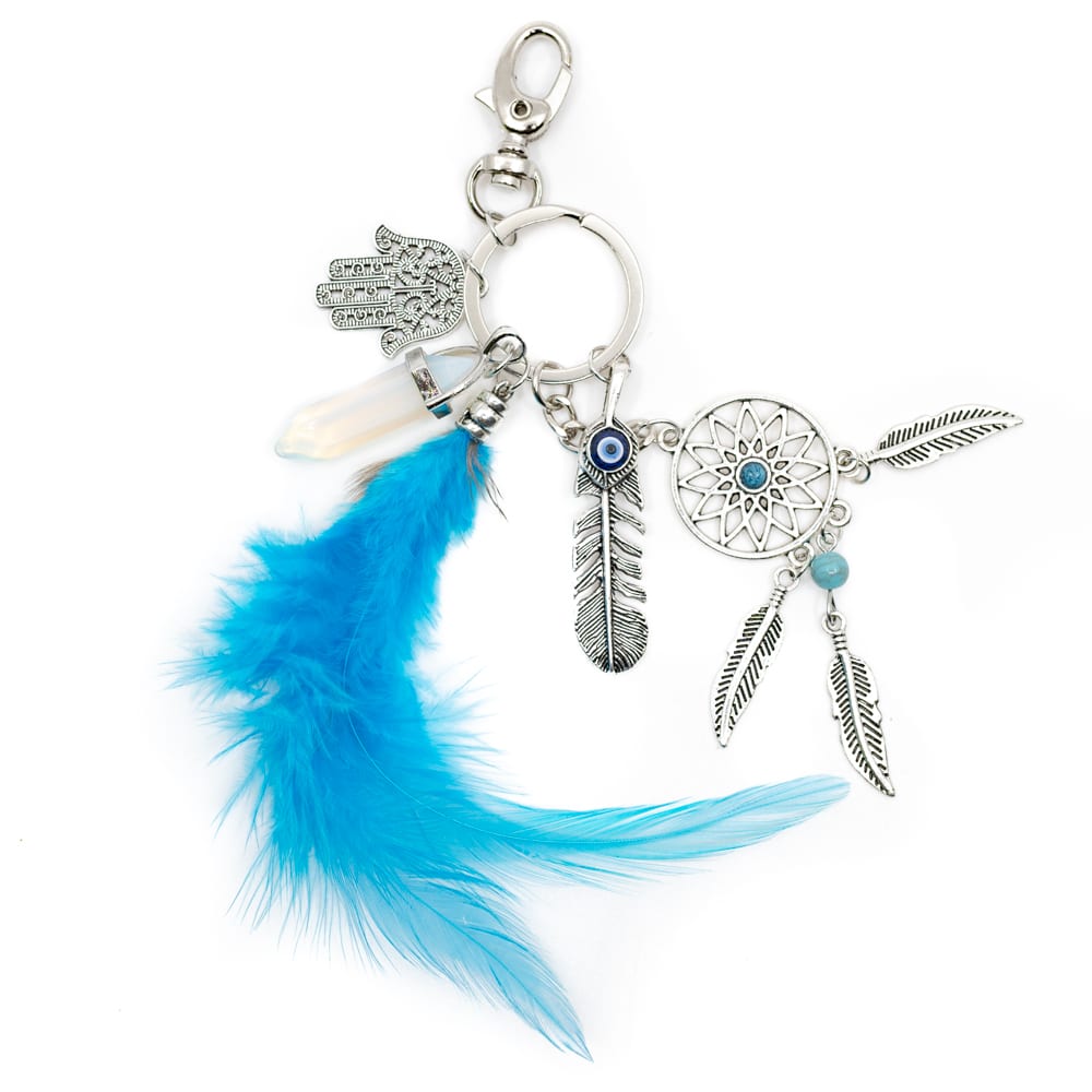 Porte-clés Attrape-Rêves - Hamsa - Plume - Opaline Double Anneau