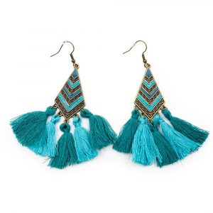 Boucles d'Oreilles Bohèmes Pompons bleus