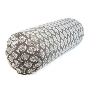 Traversin de Yoga Gris Rond en Coton - Motif Khari - 59 x 21,5 cm