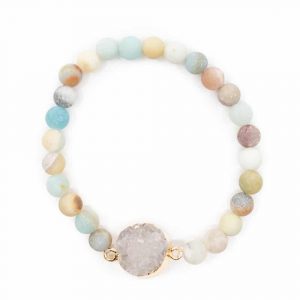 Bracelet en Pierre Précieuse Amazonite avec Amas de Quartz