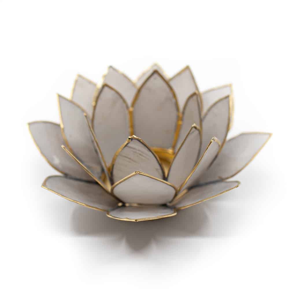 Photophore Lotus Gris Clair  / Contours dorés