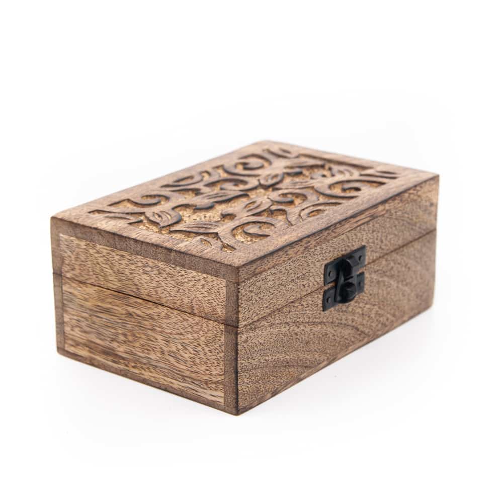 Boîte de Rangement en Bois Durable - Motif Floral - Fabriqué à la Main (15 cm)