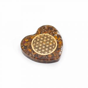 Coeur Orgonite et Oeil de Tigre - Fleur de Vie en Cuivre