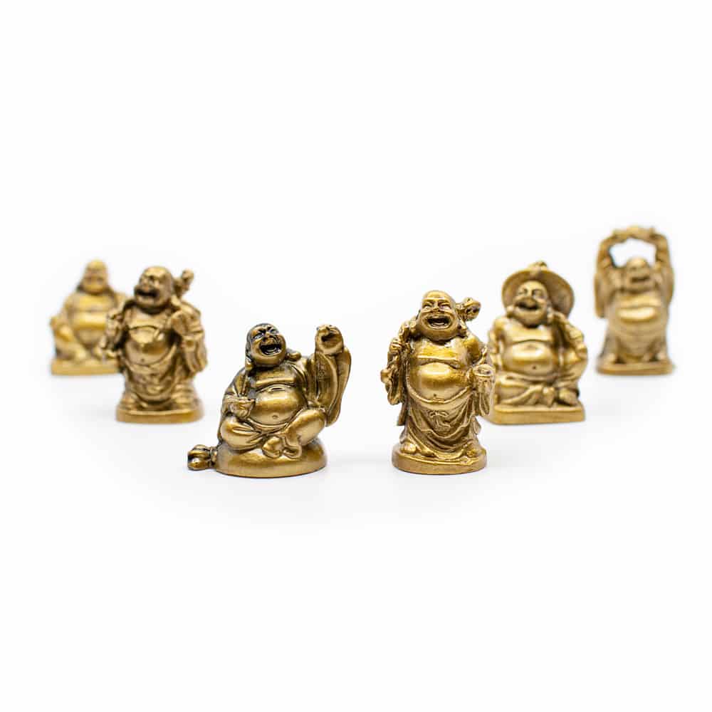Lot de 6 Figurines Happy Bouddhas Polyrésine Couleur Or - environ 5 cm