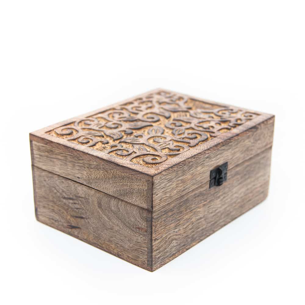 Boîte de Rangement Fabriquée à la Main en Bois Durable - Motif Floral (21,5 cm)