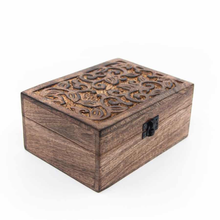 Boîte de Rangement en Bois Durable - Motif Floral - Fabriquée à la Main (18 cm)
