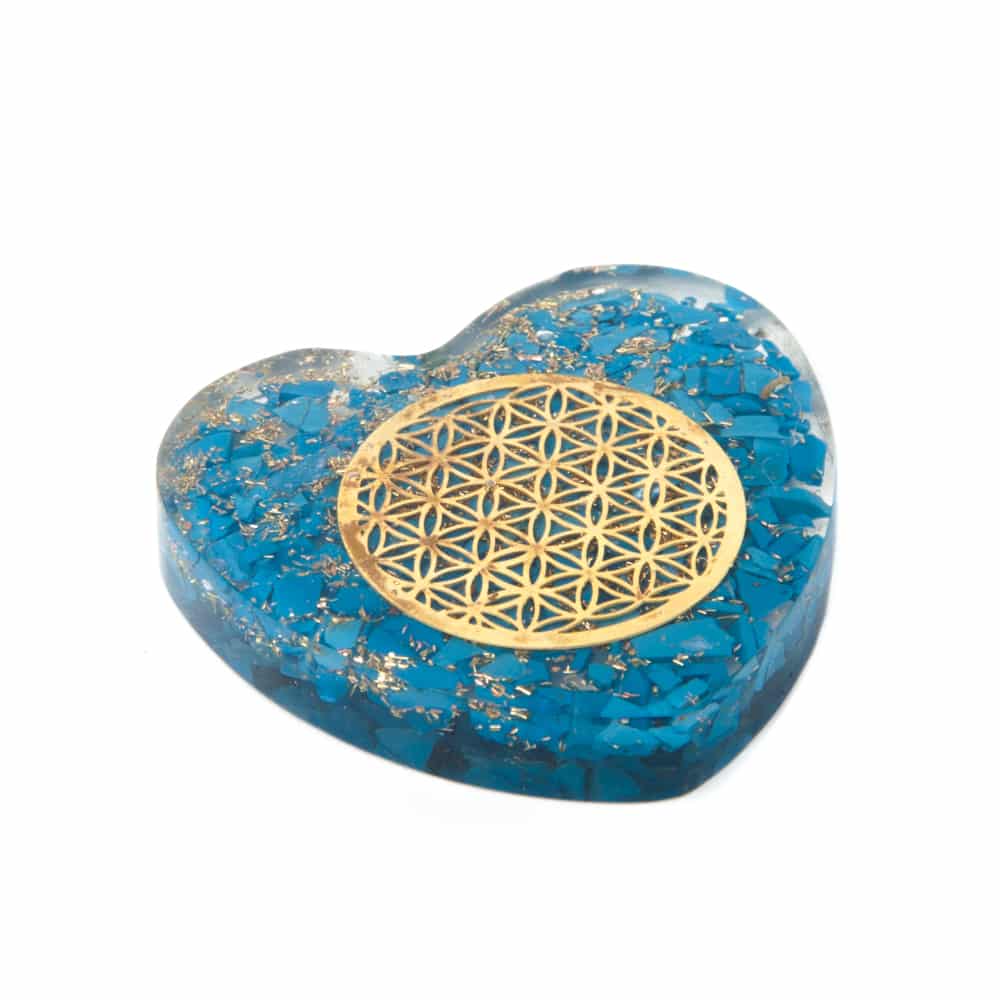 Coeur Orgonite et Turquoise - Fleur de Vie en Cuivre