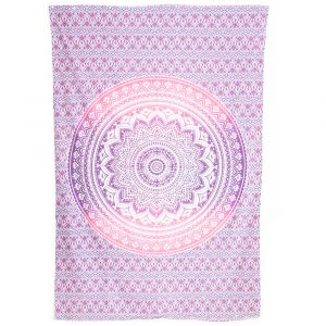 Tapisserie Authentique Mandala en Coton- Violet Rose (215 x 135 cm)