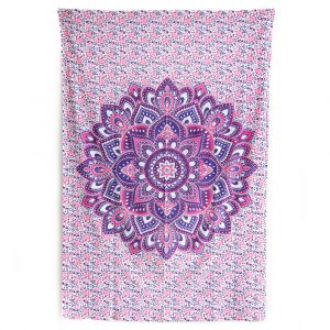 Tapisserie Authentique Mandala Fleurs en Coton - Violet (215 x 135 cm)