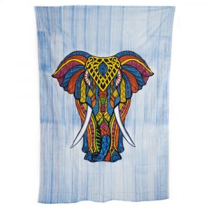 Tapisserie Authentique Éléphant Multicolore en Coton (215 x 135 cm)