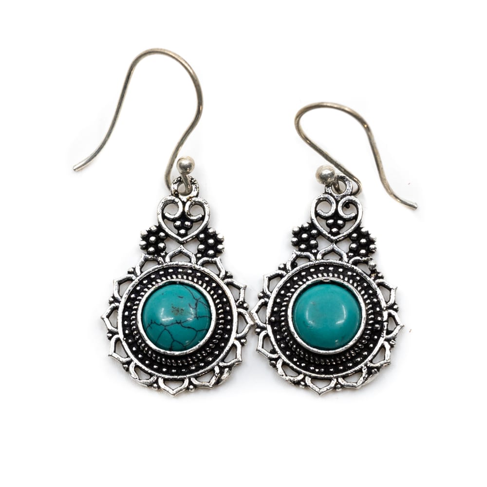 Boucles d'Oreilles Bohèmes Pierre Turquoise - Laiton