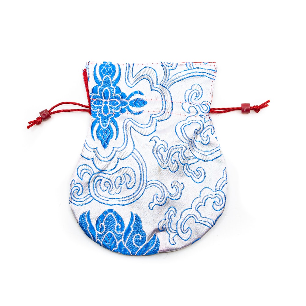 Pochette en Tissu Brocart Fabriquée à la Main - Blanche et Bleue