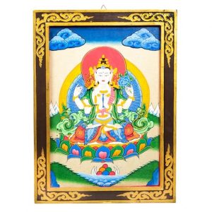 Panneau en Bois Bouddha Chenrezig Tangkha (44 x 33 cm)