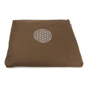 Tapis de Méditation Futon en Coton Brun - Fleur de vie - 68 x 56 x 6 cm - avec Housse Intérieure