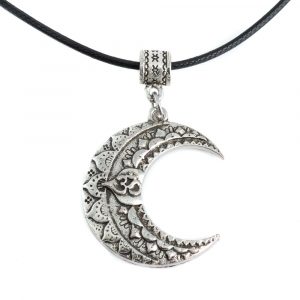 Collier Tibétain Lune et Symbole Ohm - Couleur Argentée