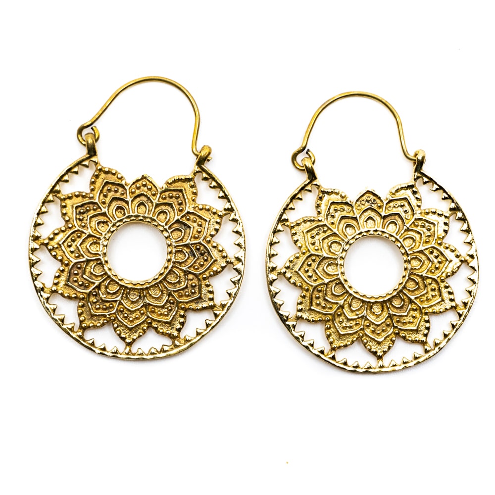 Boucles d'Oreilles Lotus Mandala en Laiton Doré (30 mm)