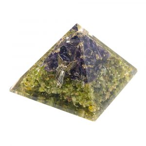 Pyramide Orgonite / Péridot / Améthyste - Ange Raphaël (70 mm)