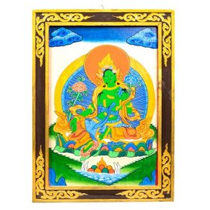 Panneau Tangkha en Bois Tara Verte (44 x 33 cm)