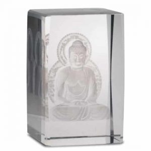 Bloc de Cristal Rectangulaire avec Bouddha dans la Position du Lotus