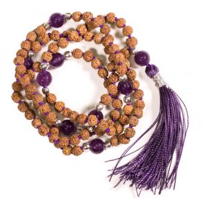 Mala Rudraksha et Améthyste - Pompon Violet