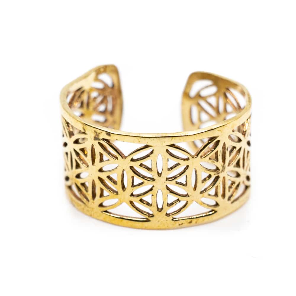 Bague Fleur de Vie Dorée - Réglable (10 mm)