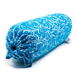 Mini Traversin de Yoga Bleu Rond en Coton - 34 x 10 x 10 cm