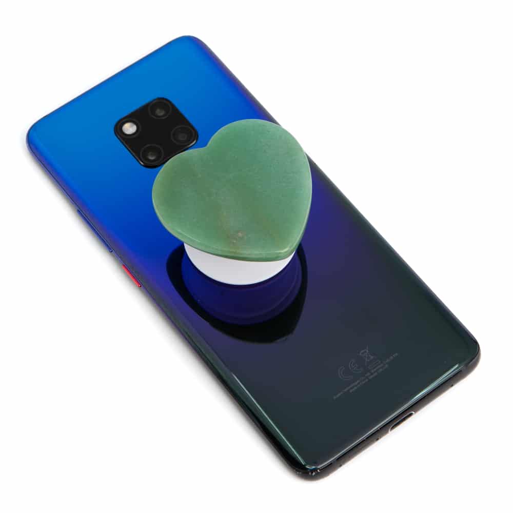Poignée pour Téléphone Pierre Précieuse Aventurine Verte - Cœur