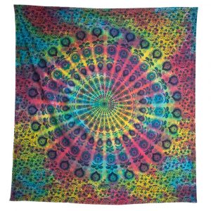 Tapisserie Authentique Mandala en Coton - Arc-en-Ciel (225 x 210 cm)