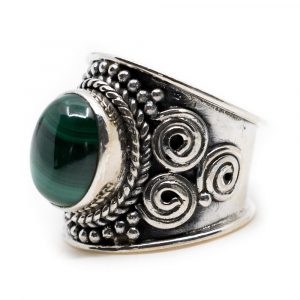 Bague Pierre Précieuse Malachite Argent 925  « Mesa » (Taille 17)