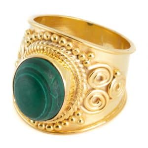 Bague Malachite | Argent 925  « Mesa » et Plaqué Or (Taille 17)