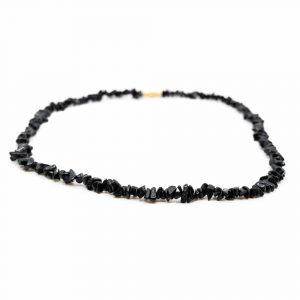 Collier Pierre Précieuse Tourmaline Noire | Petits Galets Concassés (45 cm)