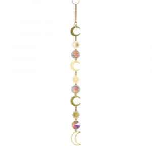 Capteur de Soleil Feng Shui Cristal Arc-en-Ciel Triple Soleil et Lune Couleur Or (24 cm)