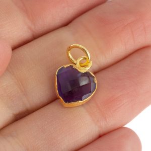 Pendentif Améthyste Cœur- Plaqué or - 10 mm