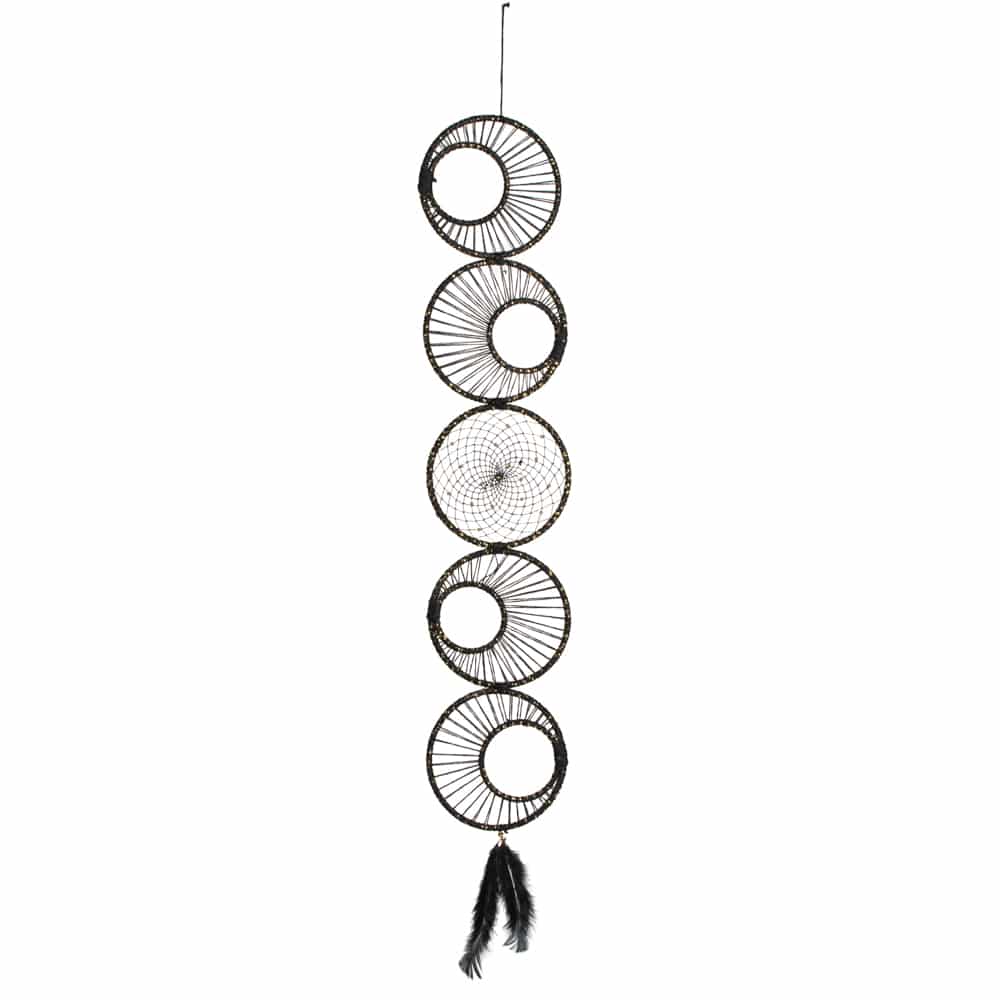 Attrape-Rêves fabriqué à la Main - Fibres Textiles Noires et Lurex doré - Cercles (92 cm)