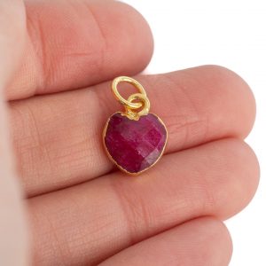 Pendentif Rubis (coloré) Coeur - Plaqué Or - 10 mm