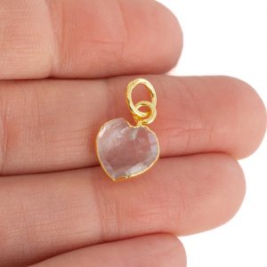 Pendentif Quartz Rose Coeur - Plaqué Or - 10 mm