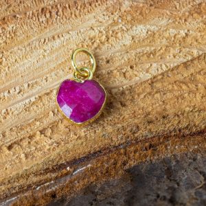 Pendentif Rubis (coloré) Coeur - Plaqué Or - 10 mm