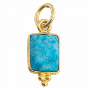 Pendentif Turquoise Rectangle - Argent et Plaqué Or - 8 mm