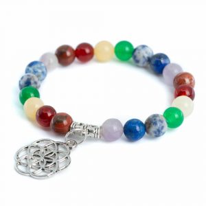 Bracelet Pierres Précieuses 7 Chakras avec Fleur de Vie - 8 mm