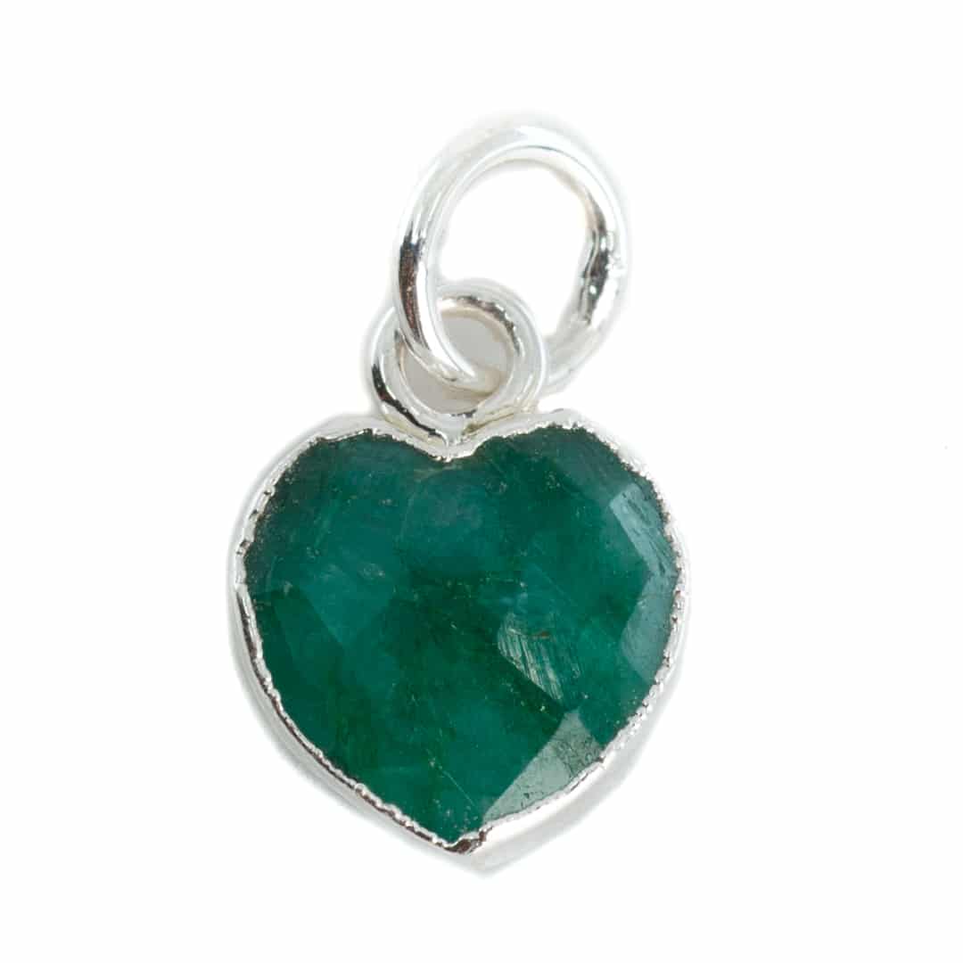 Pendentif Emeraude (Colorée) Coeur - Plaqué argent - 10 mm