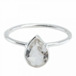 Bague Cristal de Roche - Argent 925 - Forme de Goutte d'Eau (Taille 17)