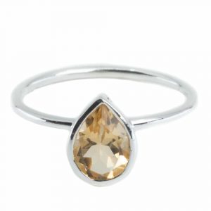 Bague Citrine - Argent 925 - Forme de Goutte d'Eau (Taille 17)