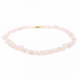 Collier en Pierre Précieuse Quartz Rose avec Petits Galets Concassés (45 cm)