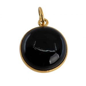 Pendentif Onyx Noir - Argent 925 et Plaqué Or - Forme Ronde (15 mm)