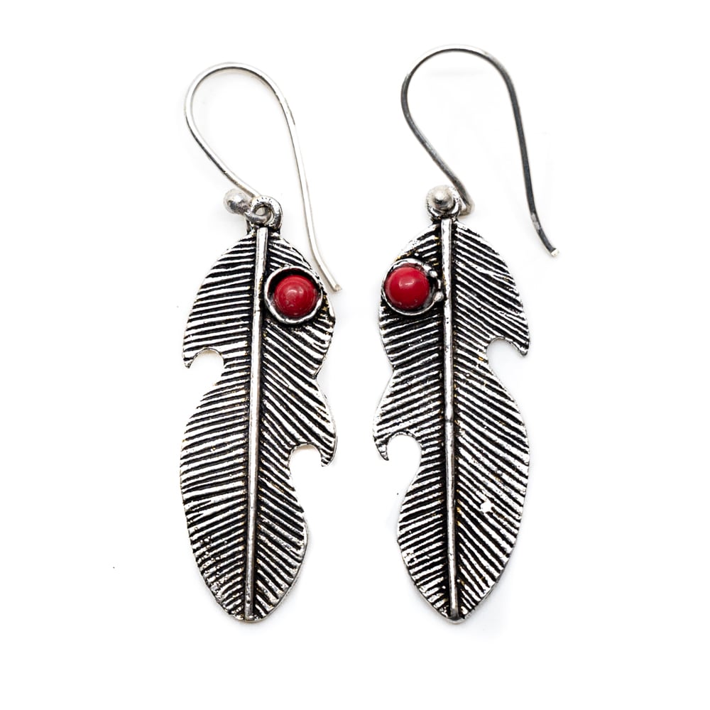 Boucles d'Oreilles Bohèmes Corail de Bambou Plume (30 mm)