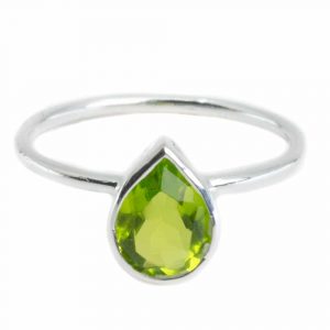 Bague Péridot - Argent 925 - Forme de Goutte d'Eau (Taille 17)